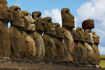 A row of restored moai heads at Ahu Tongariki on Easter Island