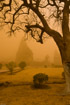 A thick desert dust-storm hides the temples at Khajuraho, India
